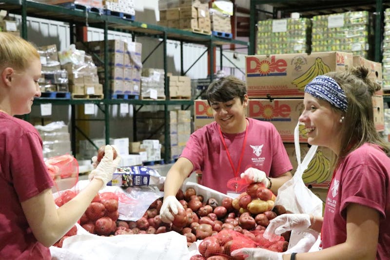 Ball State students volunteer Aug. 14, 2018, at Second Harvest Food Bank in Muncie, IN. Photo provided, Second Harvest Food Bank