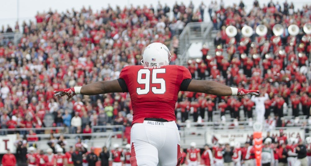 Junior defensive tackle Darnell Smith reacts to a play during the game against Western Michigan on Oct. 11 at Scheumann Stadium. DN PHOTO BREANNA DAUGHERTY