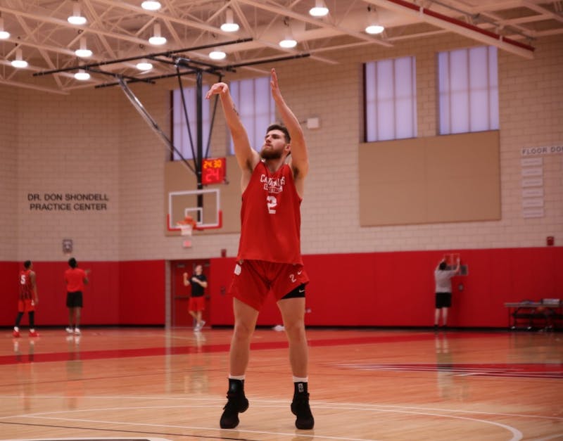 Redshirt senior guard Tayler Persons shoots free throws to cool down &nbsp;during a practice at Dr Don Schondell Practice Center on Nov 29, 2018. Jack Williams,DN