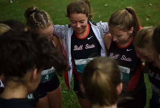 The Ball State Run Club women&#x27;s team meets up before a cross country race. Hollyn Anderson, vice president of the Run Club, said she enjoys the environment of the races, and likes that it isn&#x27;t as much of a commitment level as the official Ball State cross country and track team. Zack DeSimone, Photo Provided