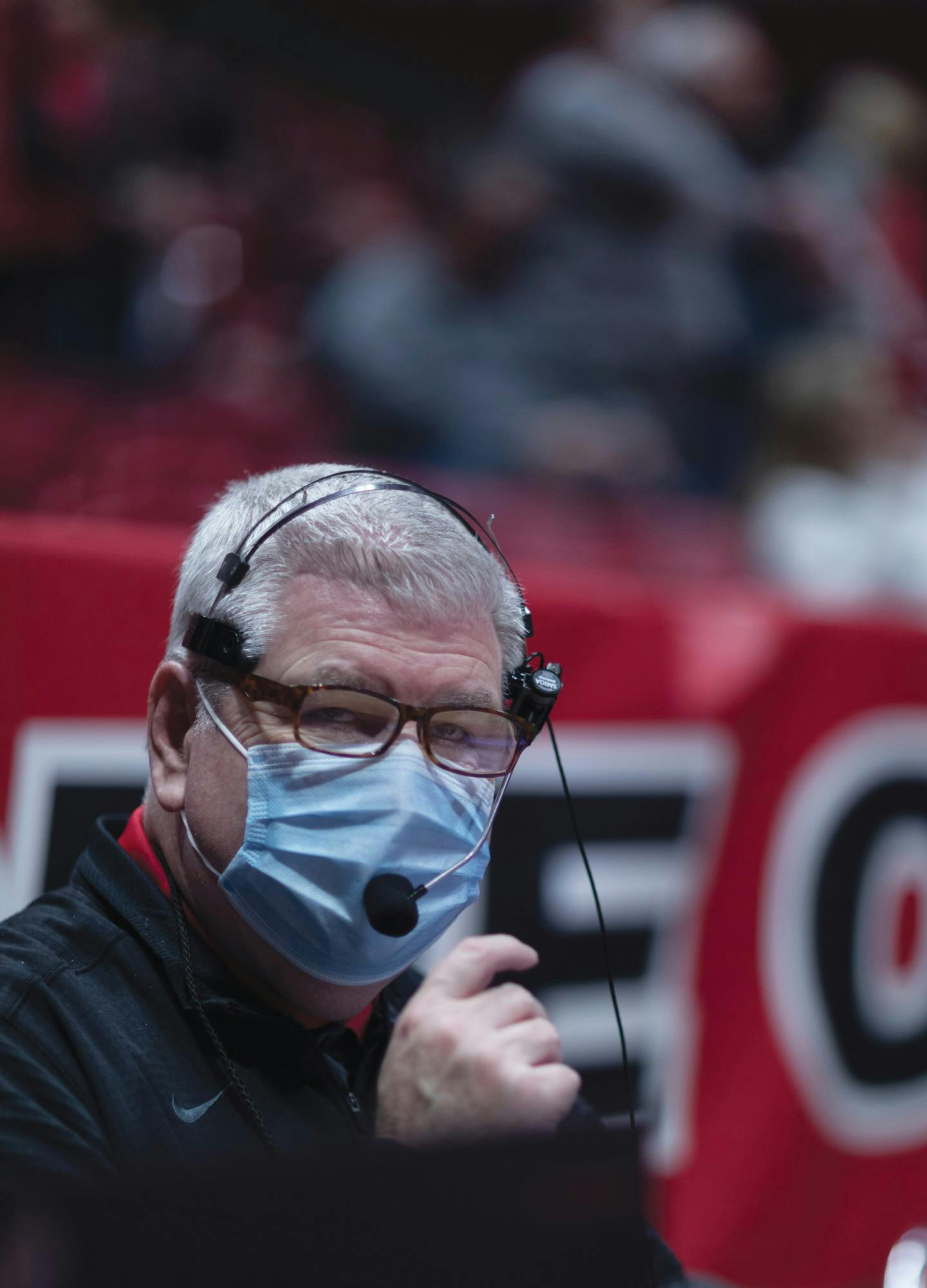 Ball State PA Announcer Tom Simpson announces at the men's basketball game Feb. 4, 2022, at Worthen Arena in Muncie, Indiana. Simpson is a 1983 Ball State graduate and majored in radio, television and motion pictures (RTM). Eli Houser, DN