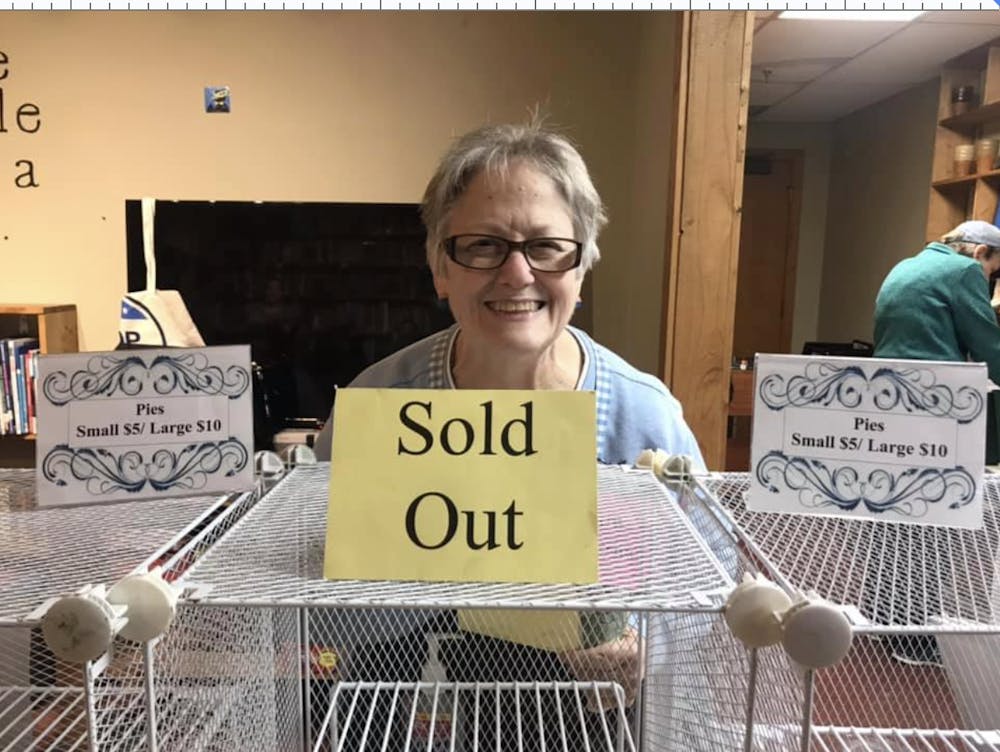 Susan Danner, also known as the “Pie Lady,” sells out at a local market. 
Photo credit to Susan Danner
