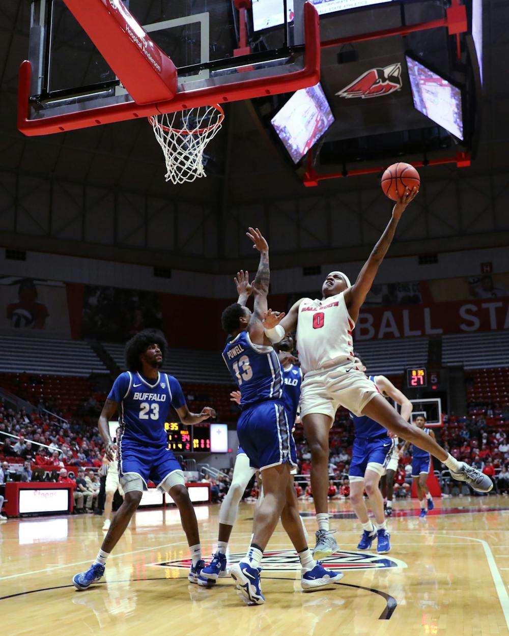 Redshirt junior guard Jarron Coleman goes for a basket in a game against Buffalo Jan. 24 at Worthen Arena. Coleman had four rebounds during the game. Amber Pietz, DN