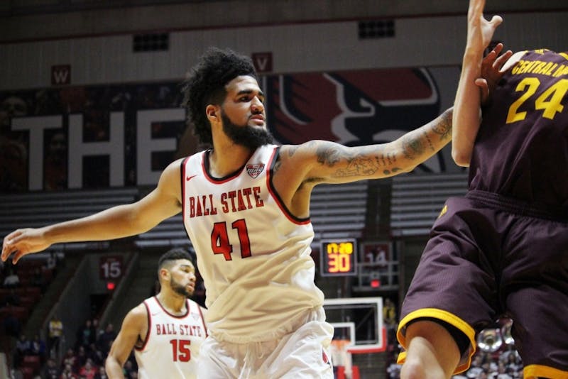 Ball State center Trey Moses hitting a career high of 20 points in the game against Central Michigan in John E. Worthen Arena on Jan. 17. Alicia M. Barnachea, DN File