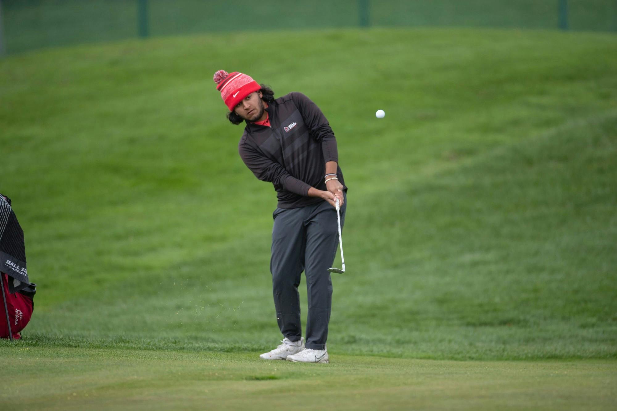 Redshirt freshman Ali Khan swings through a shot. Ball State Athletics, photo provided. 