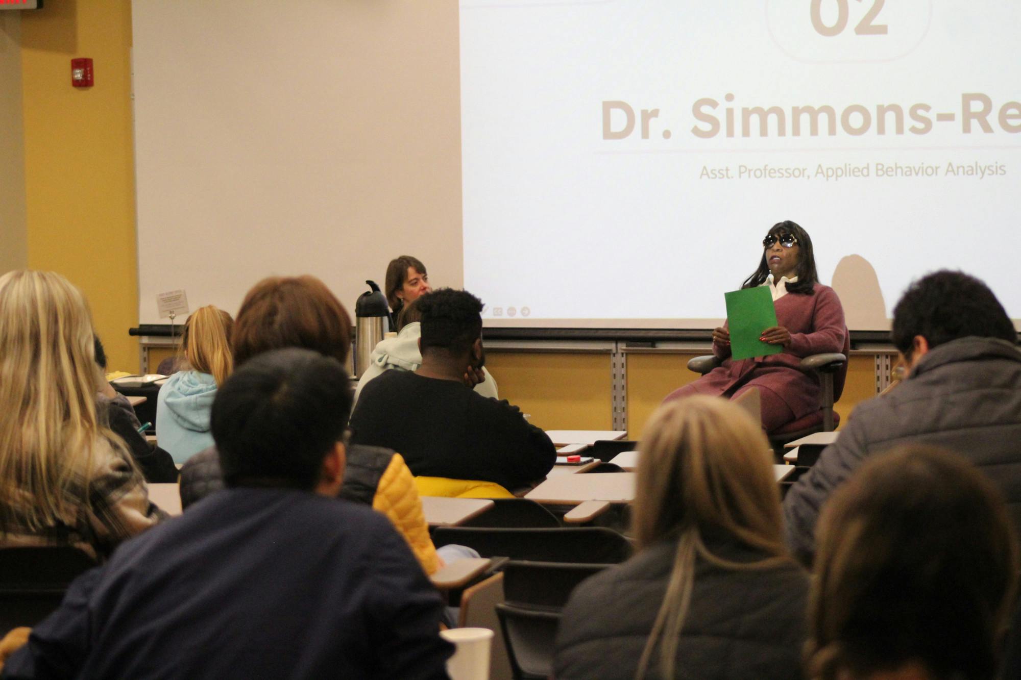Evette Simmons-Reed speaks to Ball State University students in a Disability Pride event created by representatives from the Honors College Diversity Project and the Inclusive Excellence Series, Jan. 31 in Muncie, Ind. Simmons-Reed is an applied behavior analysis assistant professor and has a blind disability. Meghan Braddy, DN