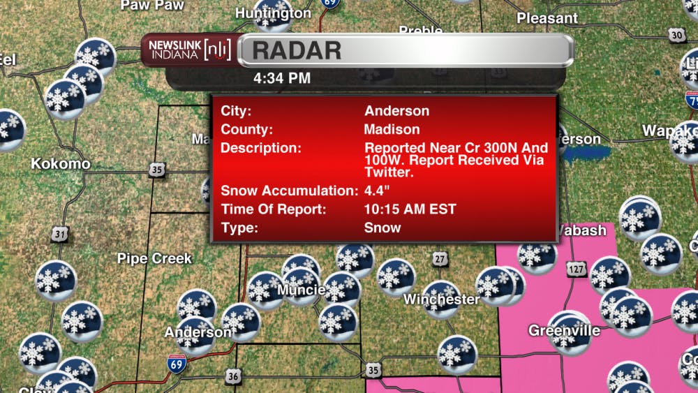 Snowfall report of 4.4" from Anderson in Madison county. 