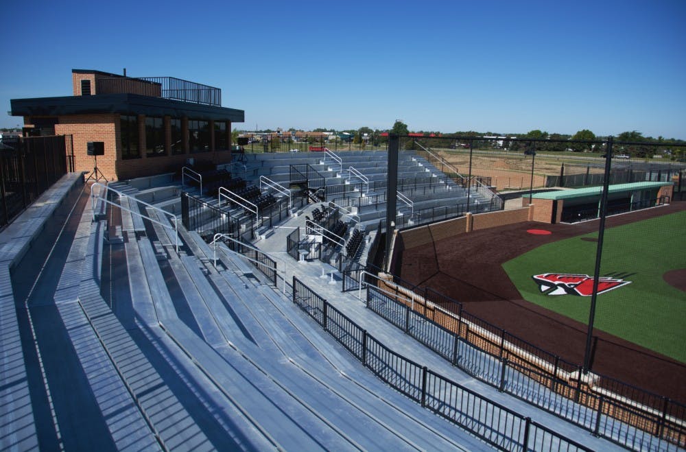 <p>Ball State will spend more than $1 million will be spent on renovations for the First Merchants Ballpark Complex. The Ball Diamond started renovations in late May to update the grandstands. <em>DN PHOTO SAMANTHA BRAMMER</em></p>