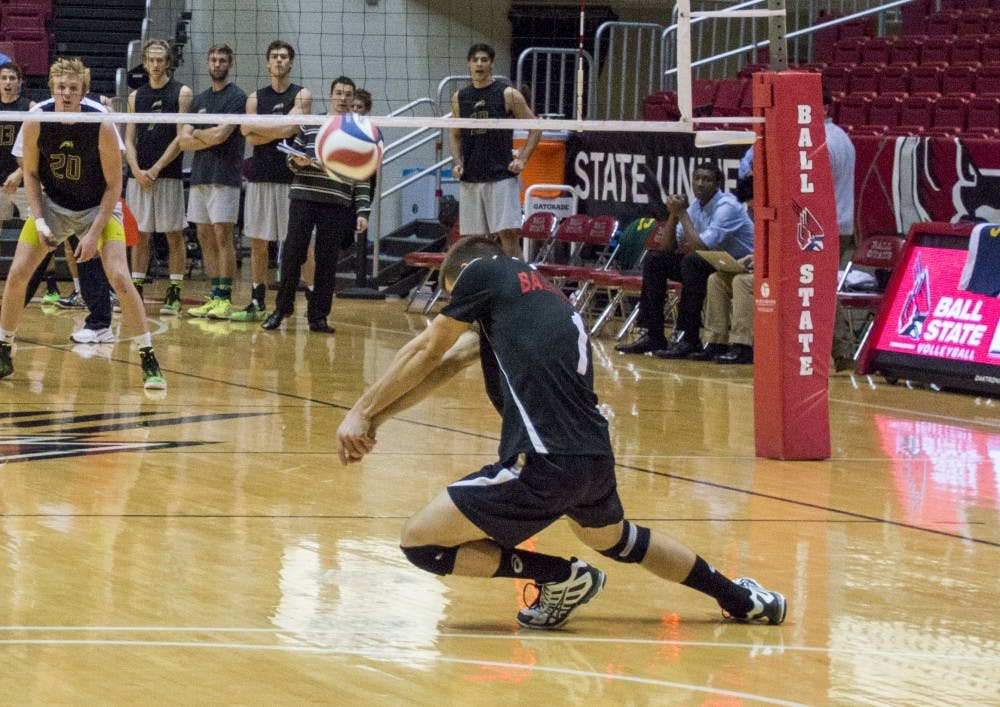 Senior libero David Ryan Vander Meer goes for a dig during the game against George Mason on Feb. 7 at Worthen Arena. DN PHOTO ALAINA JAYE HALSEY