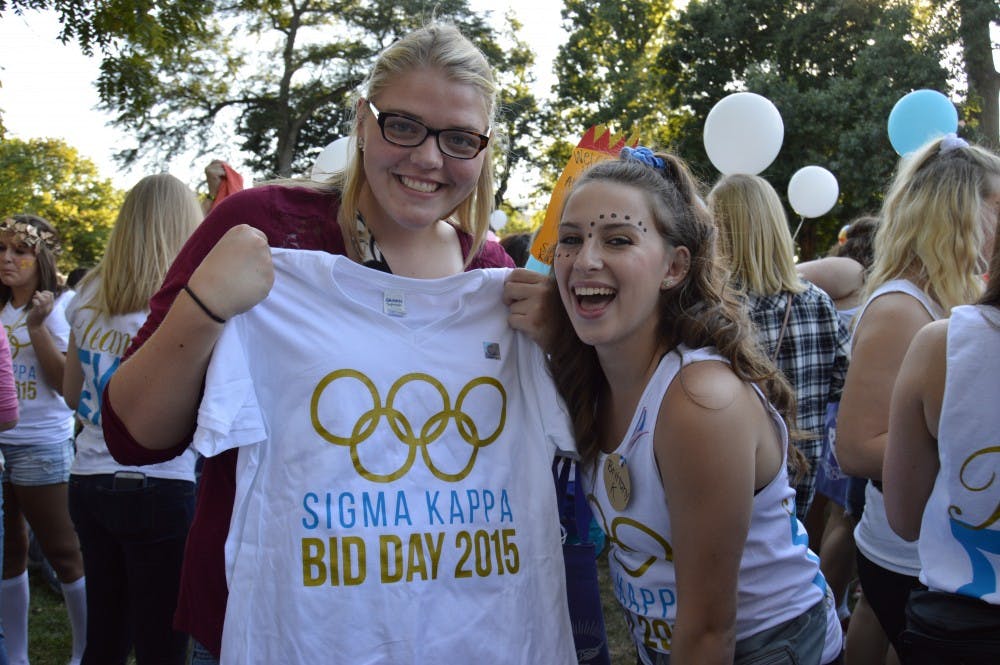 <p>Amanda Clawson, a freshman elementary education major, became a new recruit for Sigma Kappa on Sept. 14 during Bid Day. Any woman wanting to commit to Greek life went through rounds of recruitment to find out which of the 10 sororities they best fit in to.<em>DN PHOTO ALLIE KIRKMAN</em></p>