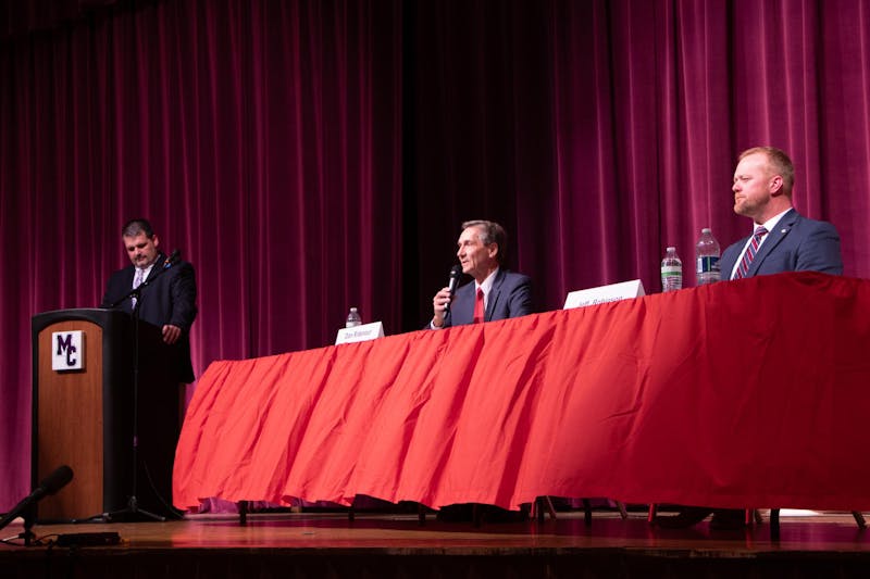 Incumbent Muncie mayor Dan Ridenour answers a question during the mayoral forum Sept. 13 at Muncie High School Auditorium. Abigail Denault, DN