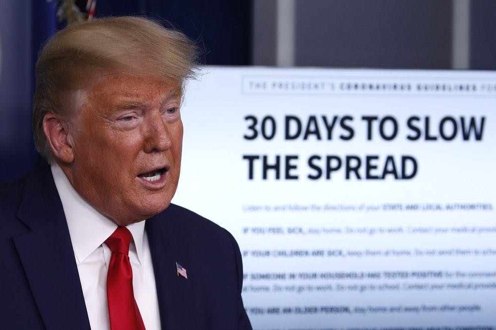 <p>President Donald Trump speaks about the coronavirus in the James Brady Press Briefing Room of the White House, Tuesday, March 31, 2020, in Washington. <strong>(AP Photo/Alex Brandon)</strong></p>