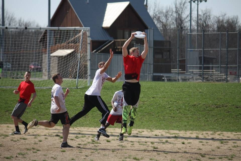 Ball State students play a round of Ultimate Frisbee. Tim Perkey, president of Ball State