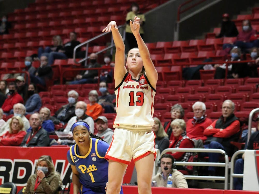 Ball State sophomore Ivet Subirats takes a shot from behind the three point-line at Worthern Arena Dec. 4. The Cardinals lost 54-64 against the University of Pittsburgh. Eli Houser, DN
