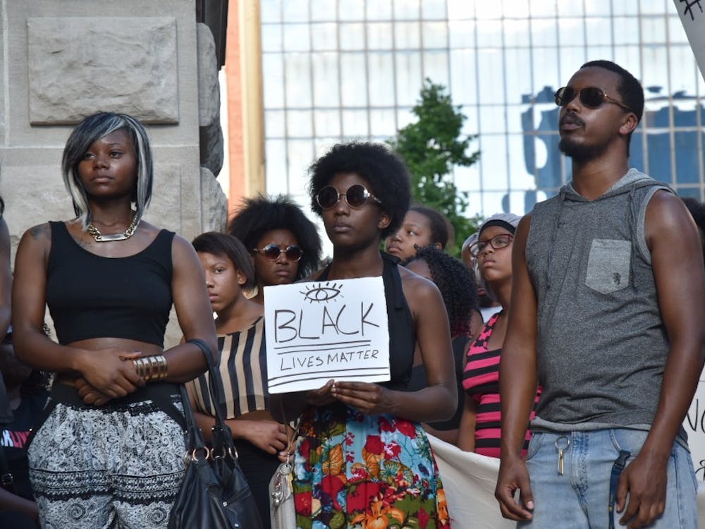 After two shootings this past week in Louisiana and Minnesota by police officers, a Black Lives Matter protest throughout downtown Indianapolis on July 9 led around 600 people to the Indiana State House. DN PHOTO PATRICK CALVERT