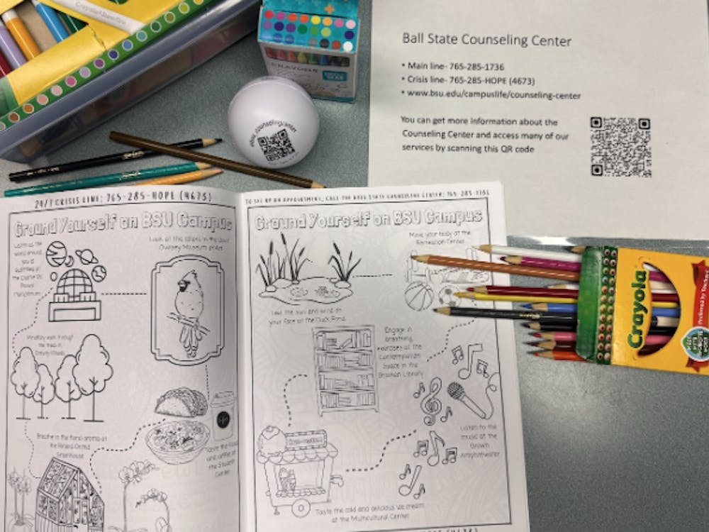 Coloring pages and pencils sit inside the Counseling Center’s relaxation room, where students can unwind between classes.