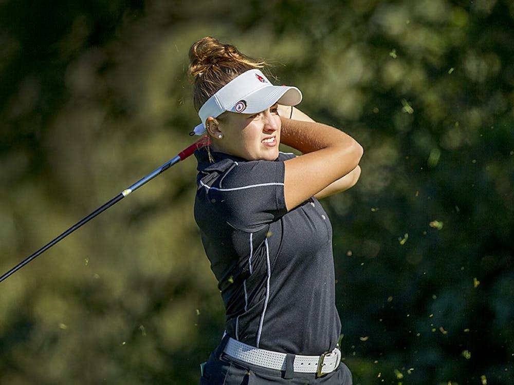 Ball State golfer Kelsey Shear hits a shot earlier this season. Sear won the individual title at the Bulldog Florida Invitational March 9-10, and Ball State took home the team title as well. PHOTO PROVIDED BY BALL STATE ATHLETICS
