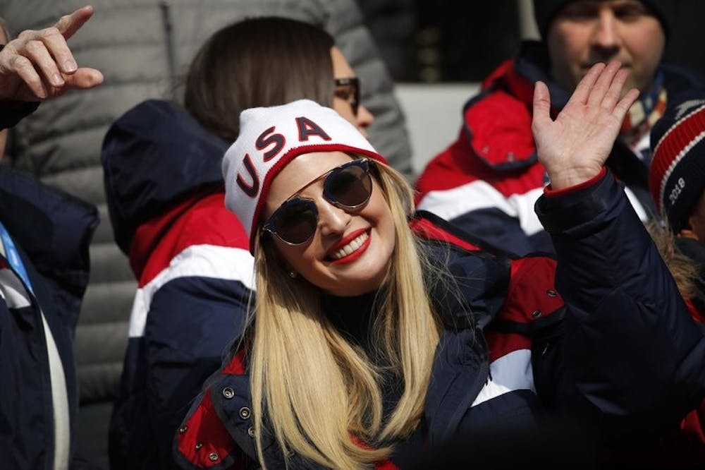 <p>Ivanka Trump waves during the third heat of the four-man bobsled competition final at the 2018 Winter Olympics in Pyeongchang, South Korea, Sunday, Feb. 25, 2018. <strong>AP Photo.</strong></p>