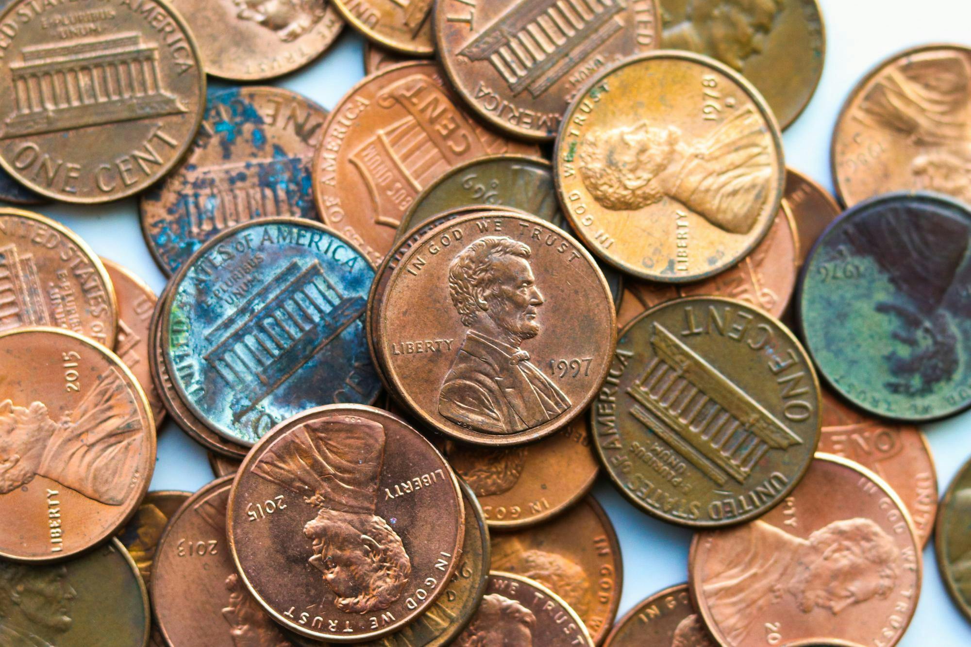 Pennies displayed with one on top of a pile Jan. 20 at Ball State University. Adam Jones, DN