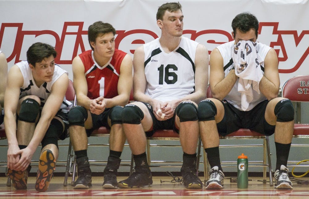 <p>The Ball State men’s volleyball team ended its regular season with losses to No. 13 Lewis and No. 12 Loyola. This caused the team to finish No. 3 in the upcoming Midwestern Intercollegiate Volleyball Association tournament, where it will host the quarterfinal matchup against McKendree. DN FILE PHOTO BREANNA DAUGHERTY</p>
