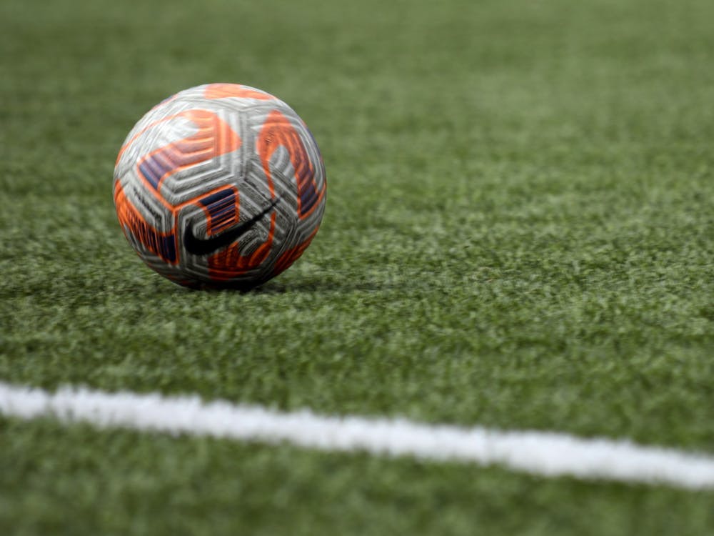 A soccer ball rolls on the field Sept. 4 during a game between Ball State and Valparaiso at Briner Sports Complex. Ball State shutout Valparaiso 3-0. Amber Pietz, DN