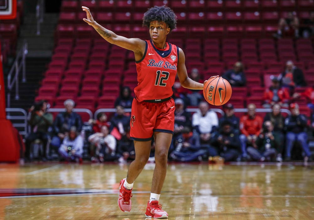 Junior Nyla Hampton yells for movement Jan. 21 against Toledo at Worthen Arena. Hampton achieved 1000 points during the first half. Andrew Berger. 
