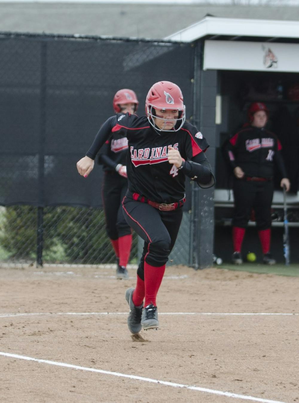 Sophomore Emily Dabkowski runs to first base during the game against Toledo on April 6 at the Ball State Softball Complex. DN PHOTO BREANNA DAUGHERTY