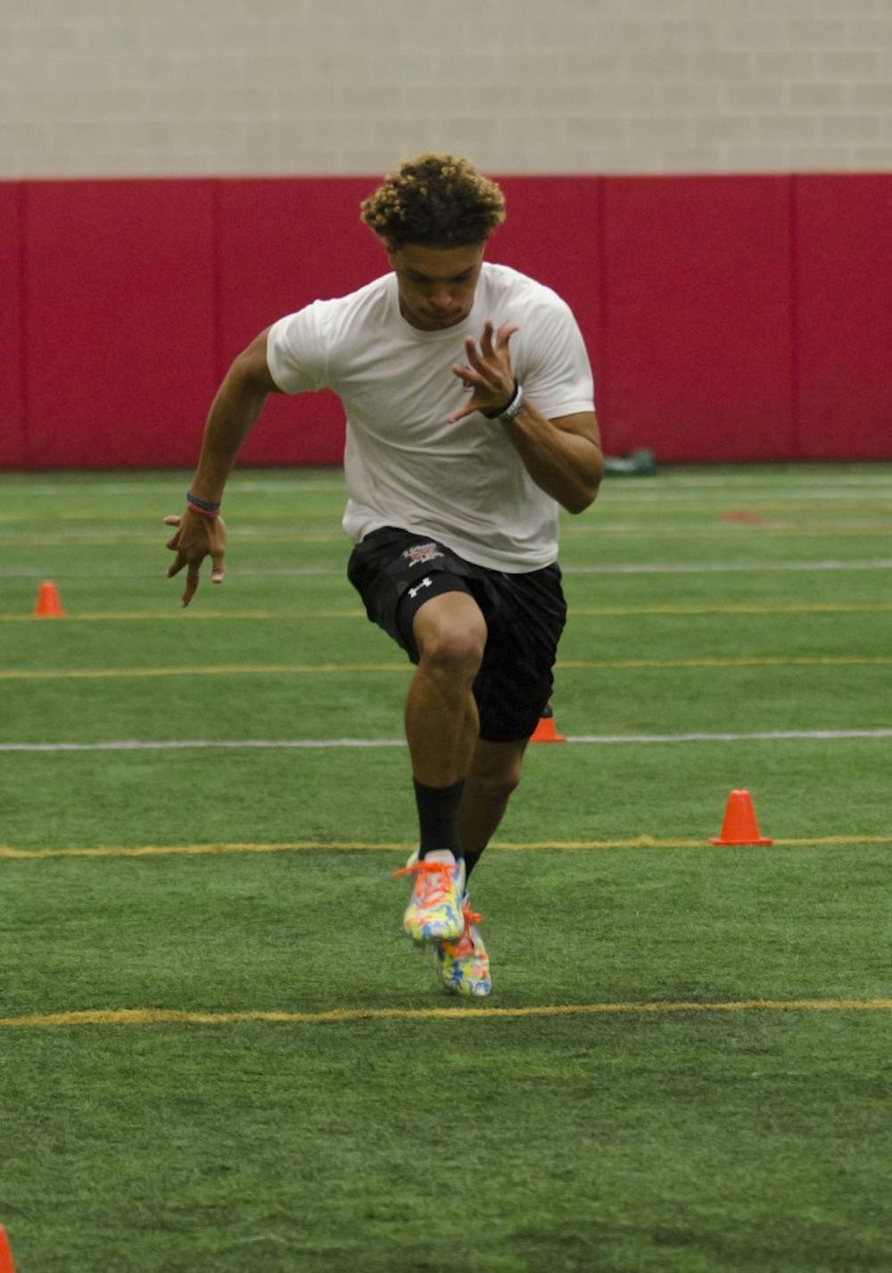 Willie Snead runs a drill during the Pro Day on March 27 at the Student Recreational Center. DN PHOTO BREANNA DAUGHERTY 