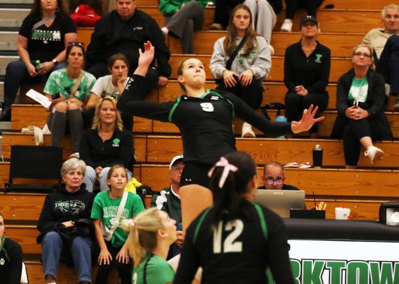 Yorktown senior Charlotte Vinson prepares to hit the ball Oct. 7 in the Tigers' last home game against Burris. Zach Carter, DN