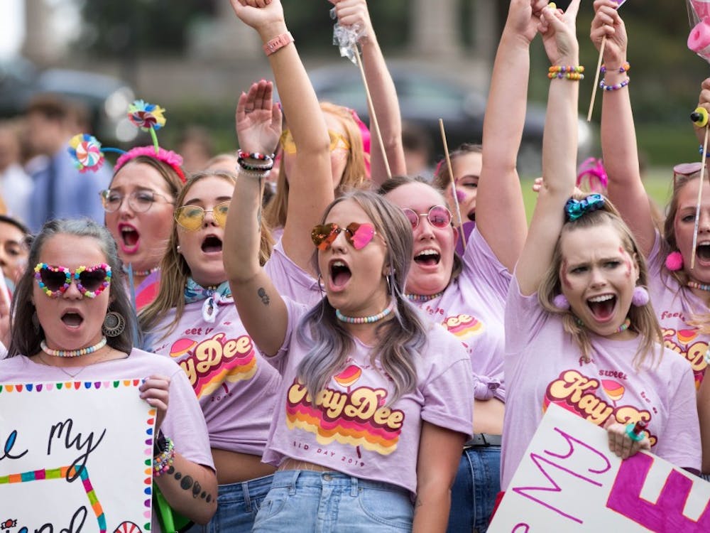 Girls from Phi Mu get excited for their new members to join them at Bid Day on Sept. 8, 2019 in the quad. Bid Day is the time when new girls join their sororities. Jacob Musselman, DN