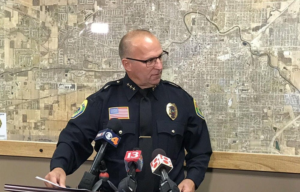 Muncie Police Chief Joe Winkle held a press conference noon, Friday at city hall. Andrew Smith, DN&nbsp;