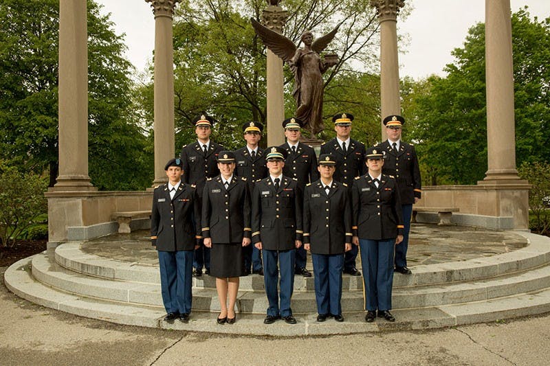 ROTC cadets gather for a photo in front of Benny. The ROTC turned 40 this month, while Ball State celebrated its centennial year. Photo provided, Ball State University