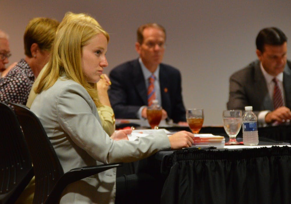 <p>Ball State's student trustee Marlee Jacocks attended her first Board of Trustees meeting in August. Allie Kirkman, DN</p>