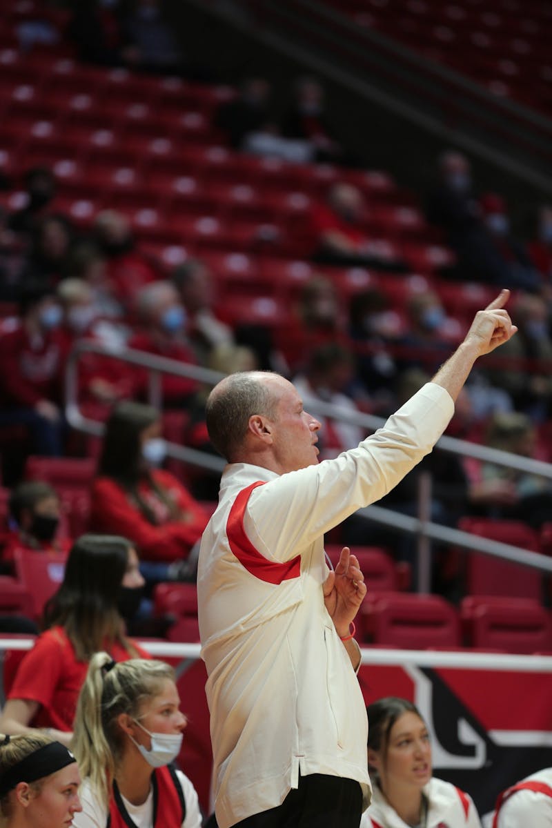 Ball State Women&#x27;s Basketball head coach Brady Sallee calls a play from the sideline on Nov. 3 at Worthen Arena. Eli Houser, DN