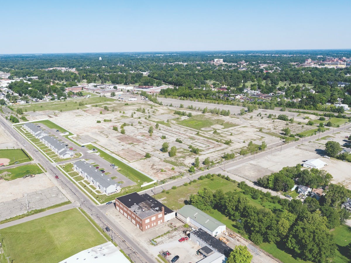An aerial shot shows the property at 1200 W. 8th St. previously owned by RACER Trust and General Electric. The City of Muncie bought this property Jan. 26, 2021 and will install a solar field on the 53 acres. City of Muncie, Photo Provided