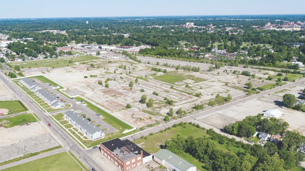 An aerial shot shows the property at 1200 W. 8th St. previously owned by RACER Trust and General Electric. The City of Muncie bought this property Jan. 26, 2021 and will install a solar field on the 53 acres. City of Muncie, Photo Provided