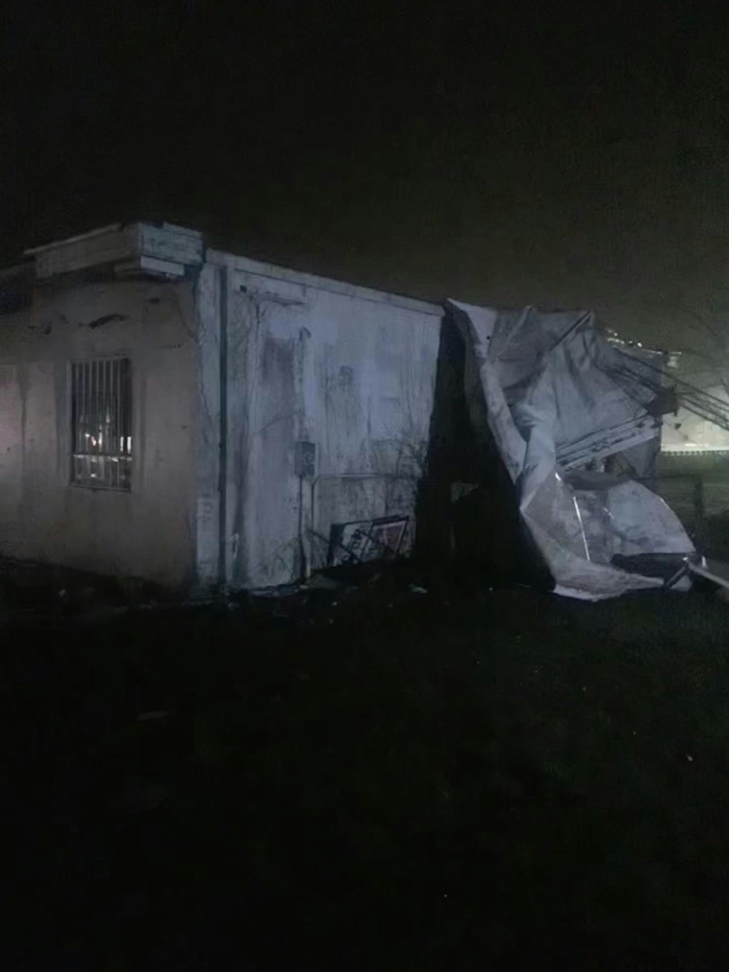 Damage done to a building off McGalliard and I-69.