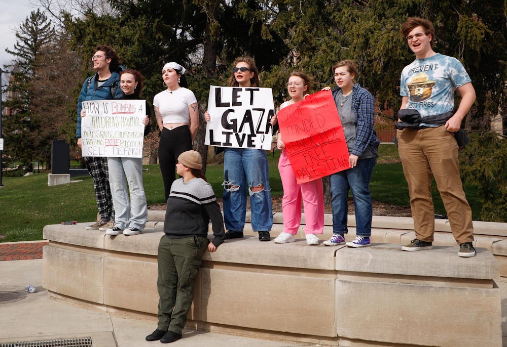 <p>Ball State students protest the war in Palestine March 25 at the Scramble Light. Andrew Berger, DN</p>