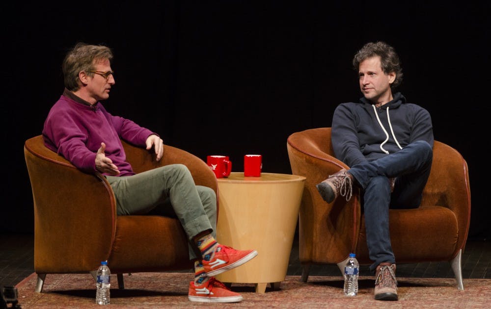 Alumnus David Letterman came to Ball State with filmmakers Spike Jonze and Bennett Miller on Nov. 30 at John R. Emens Auditorium. The three discussed making it in the industry. Jonze and Miller also directed a scene Letterman had done early in his career with two Ball State theatre students. DN PHOTO BREANNA DAUGHERTY