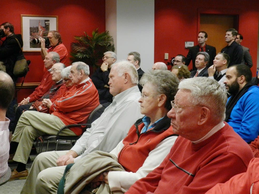 Members of the audience listen to new Athletic Director Mark Sandy, who takes over at Ball State on Feb. 1. The search for a the new athletic director lasted less than tree months. DN PHOTO VICTORIA MORTON
