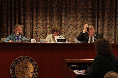 Page 4, City Council - Marta Moody of the Muncie-Delaware Metropolitan Planning Commission proposes the Village Overlay District plan to the Muncie City Council. The council voted in favor of considering the plan. DN PHOTO ERIC CHOKEY