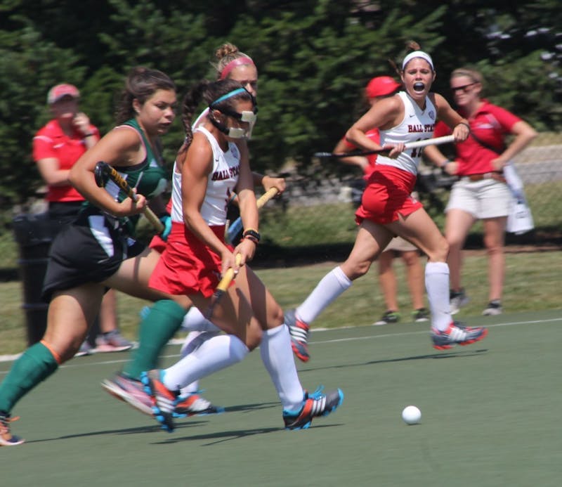 Freshman midfielder Kylee Cunningham attempts to get the ball past an Ohio defender on Aug. 27 at Briner Sports Complex. In the first half, the Cardinals had two assists. Patrick Murphy, DN File
