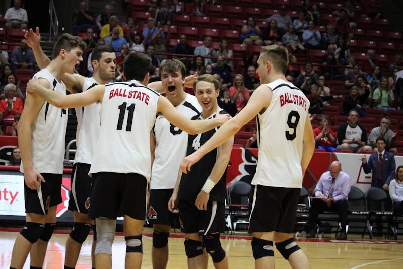 Ball State men’s volleyball wins the match against Loyola-Chicago, 3-1, in the Midwestern Intercollegiate Volleyball Association Quarterfinals on April 15 in John E. Worthen Arena. Ball State advances to the MIVA Tournament Semifinals, which will be played on April 19. Alicia M. Barnachea // DN