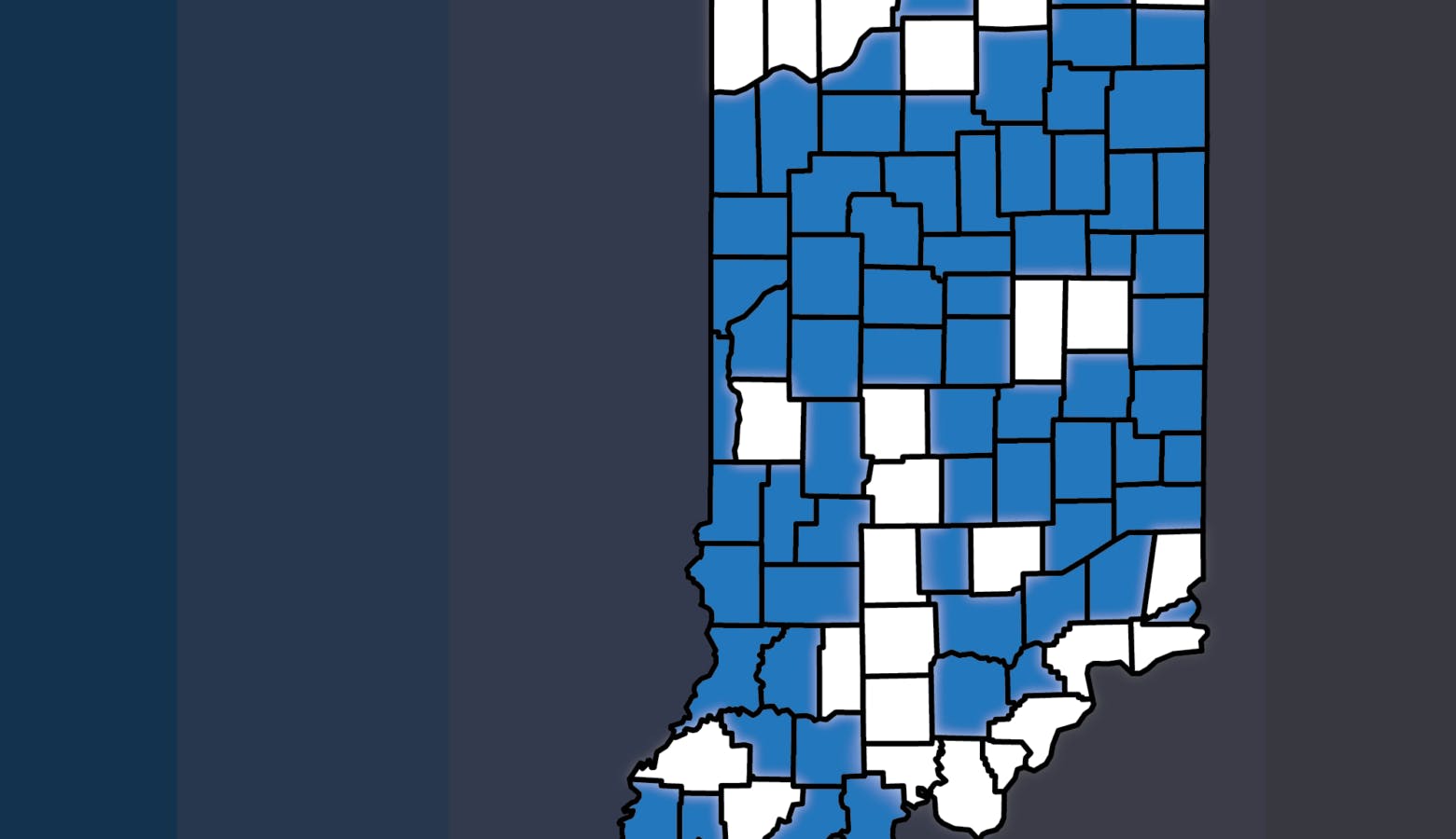 Hoosiers who live in counties in white with damage from storms in March and early April can apply for assistance from the State Disaster Relief Fund. (GRAPHIC: Lauren Chapman/IPB News)
