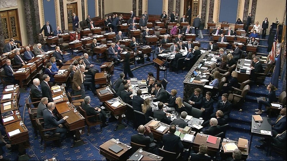 <p>In this image from video, Senators cast their vote on the motion to allow additional witnesses and evidence to be allowed in the impeachment trial against President Donald Trump in the Senate at the U.S. Capitol in Washington, Friday, Jan. 31, 2020. The motion failed with a vote of 51-49. <strong>(Senate Television via AP)</strong></p>