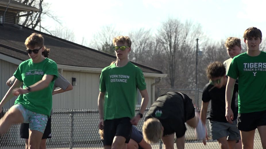 Yorktown distance runners warm up before practice on Feb. 18th.