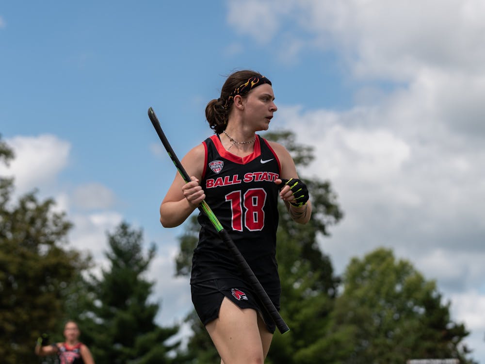 Seinor Gina Caravaglia walks towards the sideline in Ball State's Field Hockey match against Saint Francis University Aug. 26 at Briner Sports Complex. The Cardinals won their season opener 2-1 under the new Field Hocky Head Coach Caitlin Walsh. Eli Houser, DN