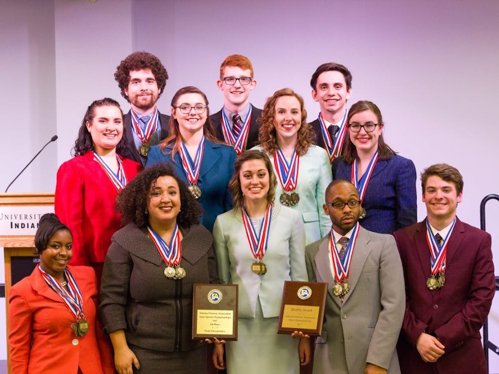 Ball State's speech team won the Quality Award and&nbsp;first place in 17 of the 20 categories&nbsp;at the Indiana Forensics Association state tournament at the University of Indianapolis on Feb. 18. The team has won the competition for the past nine years.&nbsp;Michael Storr // Photo Provided