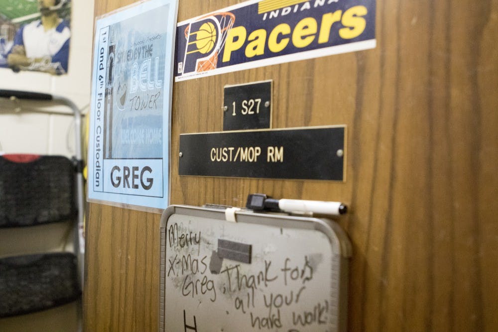 Custodian Greg Hobson has worked in the LaFollette Complex for 19 years. Before that worked in the Cooper Science Complex. Hobson prefers the work in the residence halls because he can form more personal relationships with the students that he sees every day. DN PHOTO JORDAN HUFFER
