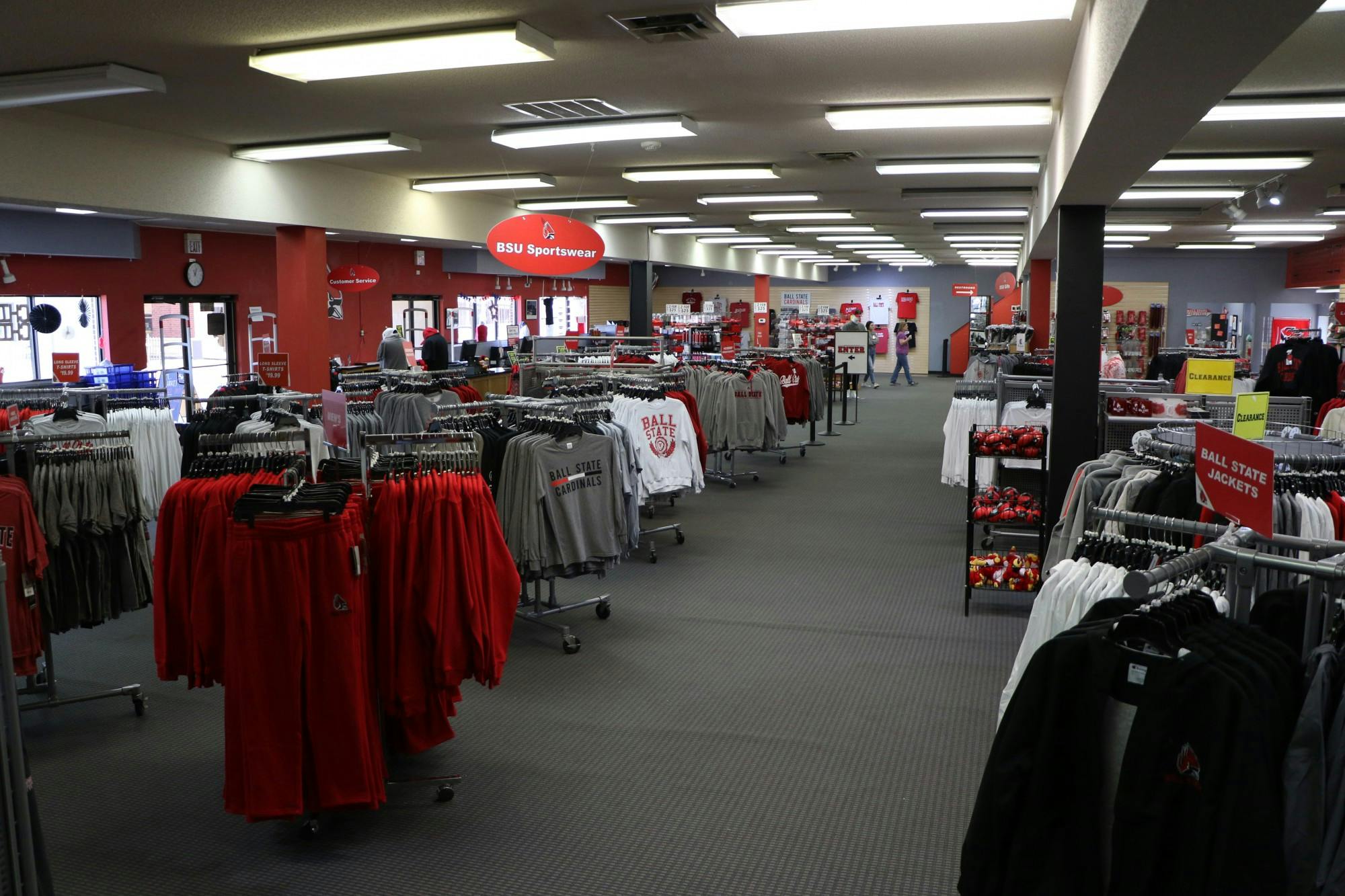 The new Cardinal Fanstore features merchandise in the old T.I.S. College Bookstore building Sept. 14. The Cardinal Fanstore specializes in selling Ball State-themed merchandise, making the Ball State Bookstore the only option for students to purchase books close to campus. Rylan Capper, DN